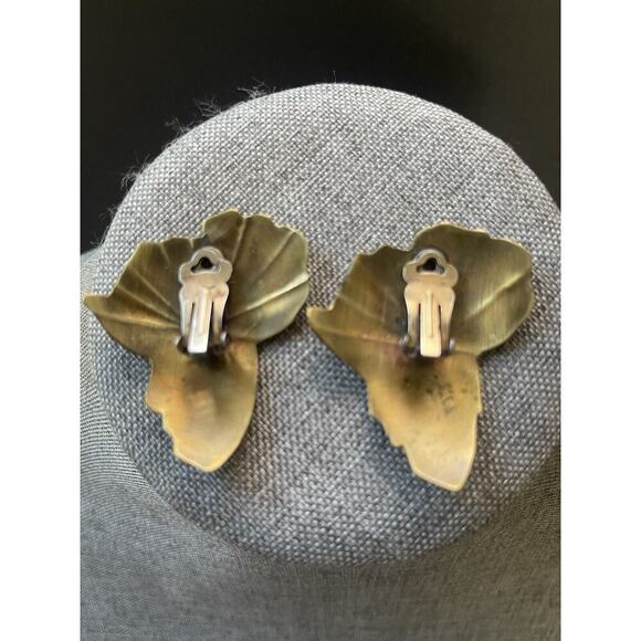 Vintage Africa Copper Brass Clip Earrings Hand Crafted Art To Wear Artisan - Picture 3 of 5